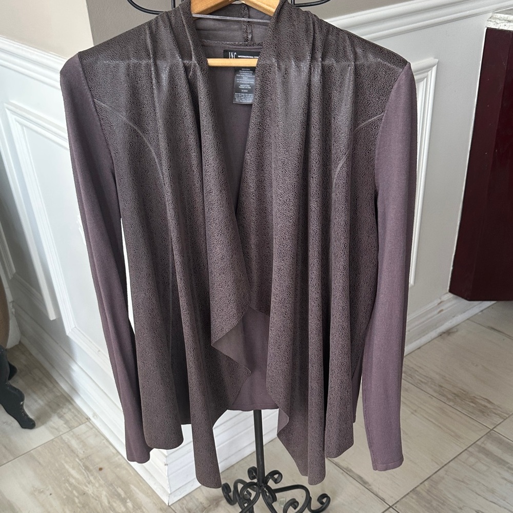 INC International Concepts Dusty Plum Draped Open-Front Cardigan